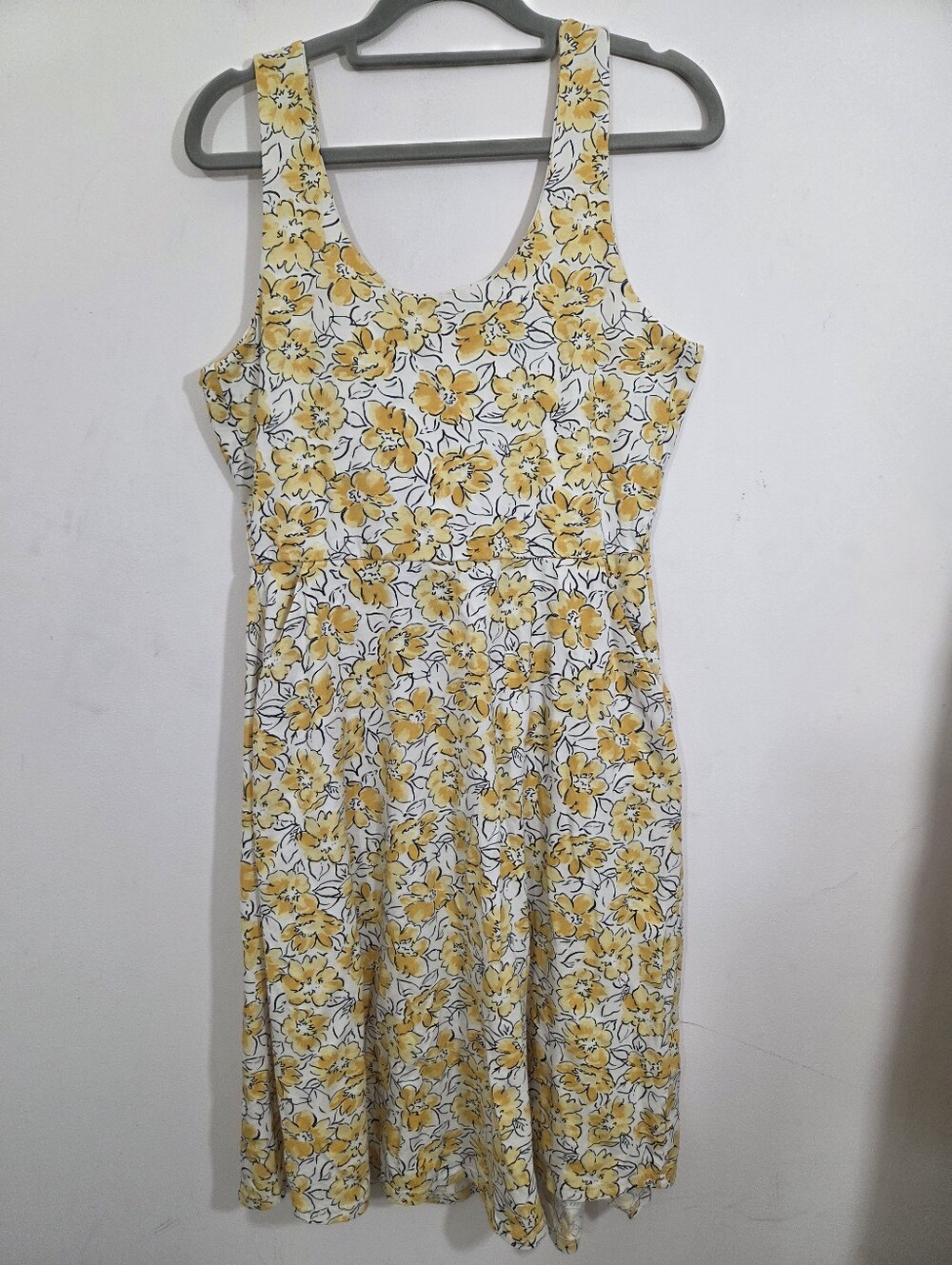 PACT Fit & Flare Tie Back Dress Reverie Floral Yellow Print Medium Cottagecore - Picture 9 of 10